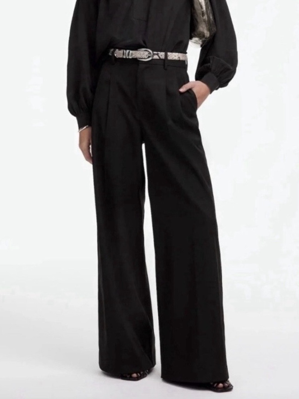 NWT Madewell The Harlow Superwide-Leg Trouser Brushed Twill Black High Rise 14 P